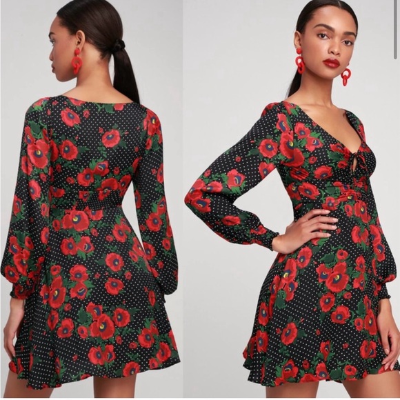 Free People Black and Red Floral Long Sleeve Dress - Picture 2 of 4